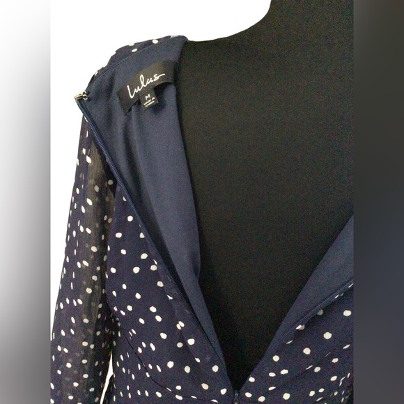 Lulus | Elicia Blue Polka Dot Long Sleeve Dress Size M Midi Length Lined - Picture 5 of 14